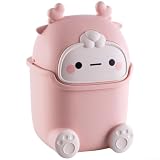Schreibtisch-Mülleimer mit Klappdeckel, kompakter Kunststoff-Mülleimer, für Bürotisch, Nachttisch oder Schminktisch, niedlicher kleiner Mülleimer, für Wohnzimmer, rosa und blaue Optionen (rosa)