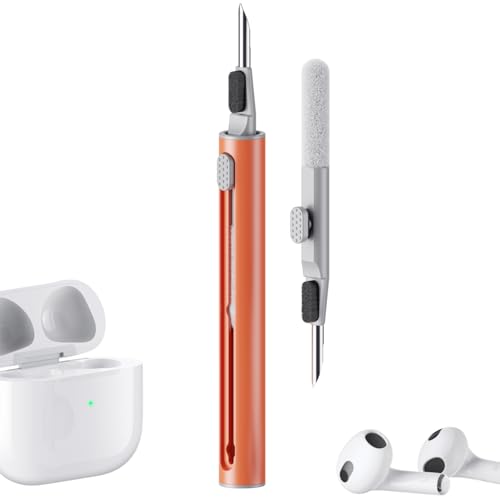 Image of Hyashee Cleaner Kit for Airpods Pro 1 2 3 Multi-Function Cleaning Pen with Soft Brush Flocking Sponge for Bluetooth Earphones Case Cleaning Tools (Orange)
