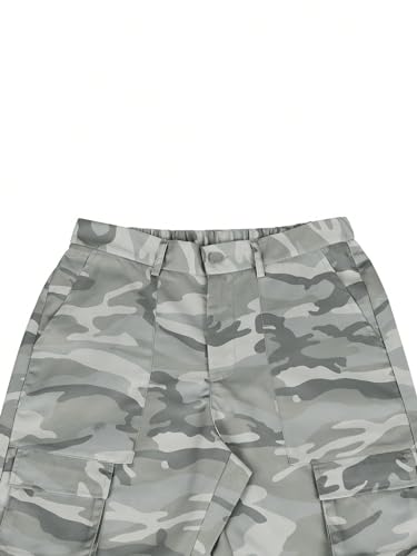 WDIRARA Men's Camo Print High Waist Button Streetwear Cargo Pants with Pockets4