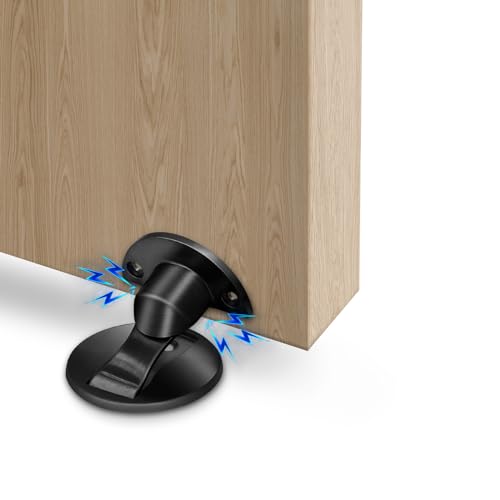 TOKPLNU Magnetic Door Stopper, Heavy Duty Stainless Steel Magnetic Door Stop Floor Invisiable Magnet Door Stopper Black Magnetic Door Holder Catch with 3M Self Adhesive Doorstop