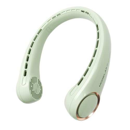Morelax Ventilador de Cuello Recargable, 3 Niveles de Velocidad, Silencioso, Batería USB 4000mAh, Portátil y Ligero, Perfecto para Hogar, Viajes y Actividades al Aire Libre, Verde