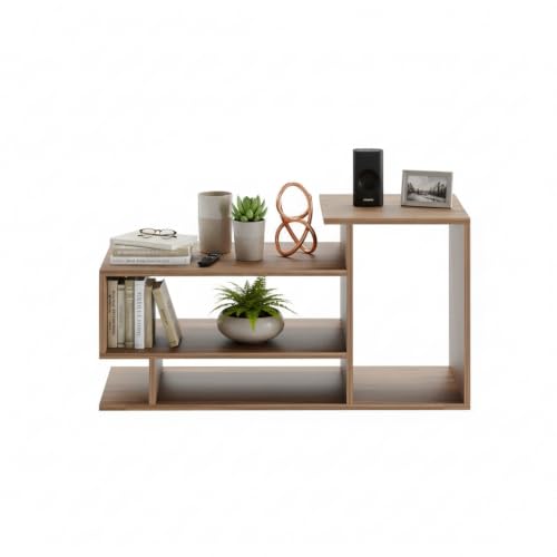 Image of FURNEASER Afaria Modern Engineered Wood Coffee Table with Storage Shelves | Center Table for Living Room & Sofa Area | Multi Level Open Rack Design | DIY Furniture