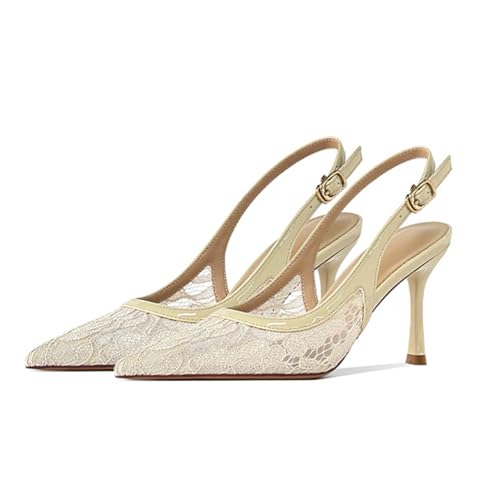 Fashion Lace Slingback Pumps Shoes for Women Pointed Toe Stiletto Heels3