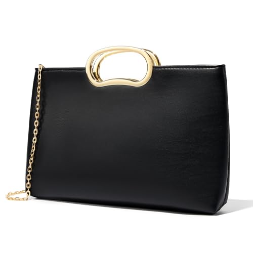 DETARA Clutch Purses for Women Cut Out Handle Clutch PU Leather Evening Bag Elegant Purse for Women Formal Wedding Party (Black P032)