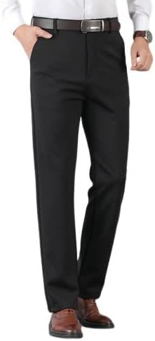 RIOXSRIOXS Men's Classic Regular Fit Formal Pants Casual Business Trousers Trendy Straight Leg Dress Pants With Pockets (Black, L)