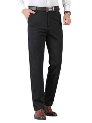 RIOXSRIOXS Men's Classic Regular Fit Formal Pants Casual Business Trousers Trendy Straight Leg Dress Pants With Pockets (Black, L)