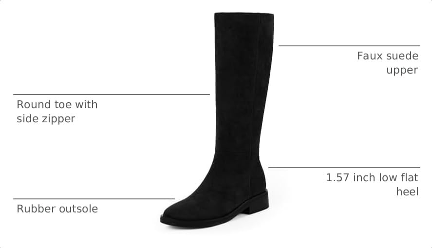 Image of Modatope Knee High Boots Women Round Toe Chunky Heel Fall Boots | Womens Low Flat Heel Long Boots with Side Zipper, Fashion Riding Boots Fall Winter
