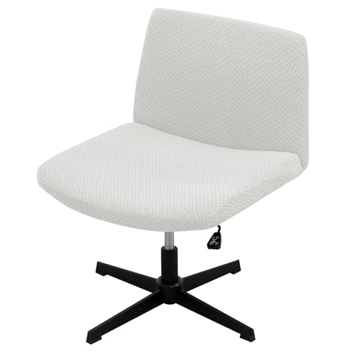MIFXIN Armless Office Chair Cover Stretch Jacquard Wide Seat Modern Vanity Chair Slipcover Criss Cross Chair Mid Back Accent Chair Office Desk Chair Protector (A-White)