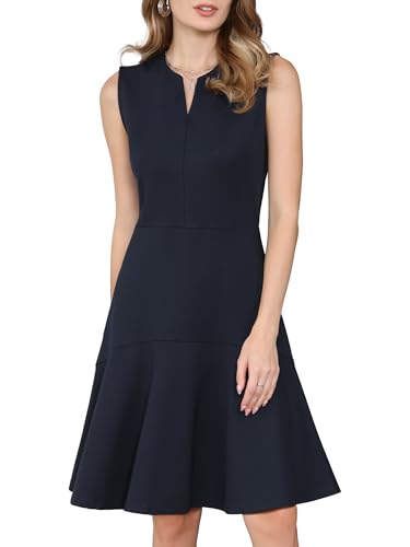 Robe sirène mi-longue noire femme sans manches chic col fendu style bureau