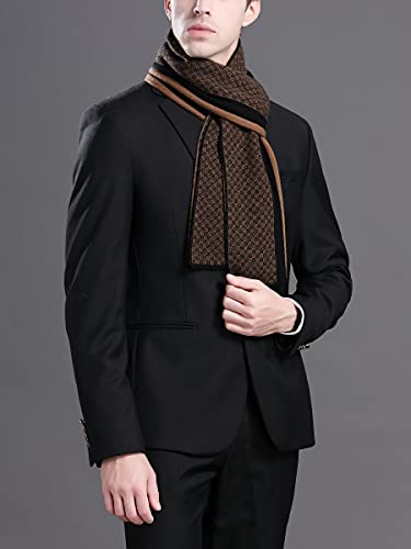 WANYING 6% Laine Écharpe Tricotée pour Homme Automne Hiver Foulard Châle Écharpe en Tricot Laine Mode Chic Casual Business 180×30cm - Petit À Carreaux Noir & Marron – vue 4