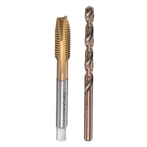 sourcing map M8 X 1,25 Espiral Punta Rosca Macho Y 6,8mm Taladro Juego, Métrico Titanio Chapado Cobalto Alta Velocidad Acero Máquina Tornillo Rosca Macho Roscado Herramienta
