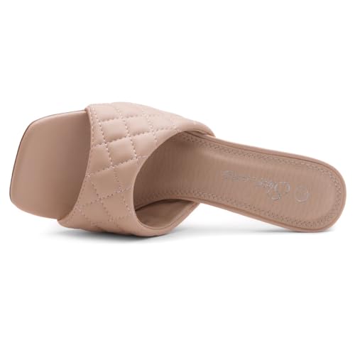 Image of Shoe Land Melrose Women's High Heels Stiletto Heeled Slides, Square Open Toe One Band Slip-On Heeled Mules - Dressy Clear Heeled Sandals for Prom Party Wedding and Vacation