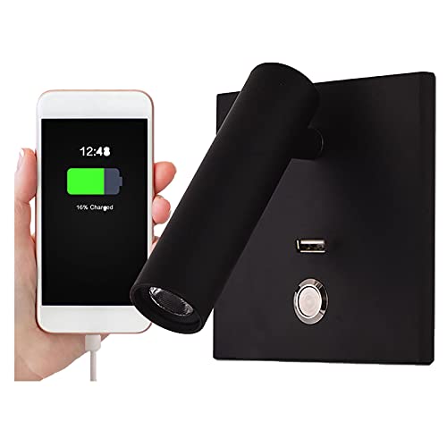 SHXITAYNB Liseuse Lampe LED Tete De Lit Interrupteur Lampe De Chevet, USB 5V.2.1A Charge Rapide Lampe De Chevet Murale Applique Liseuse, Orientable À 350 ° 90 ° Pliable,Noir,3000K Warm White Cover