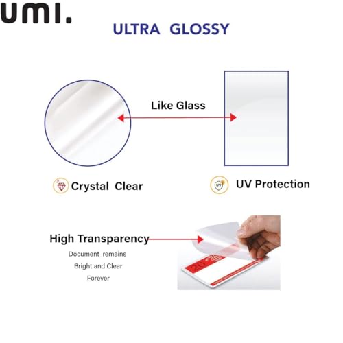 Image of Amazon Brand - Umi A4 Lamination Pouch - Clear Glossy Thermal Sheets, Transparent and Waterproof, 225mm x 310mm, 125 Microns Thick for Document Protection and Professional Finishing (50 Sheets)