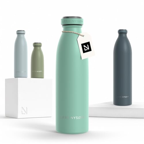 Image of LARS NYSOM Stainless Steel Insulated Water Bottle 12oz 17oz 25oz 34oz 51oz | Insulated Thermo Flask for Hot and Cold Beverages | Leakproof Drinking Bottle (Aqua Turquoise, 17oz)