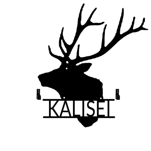 MOMOBO Large Personalized Metal Deer Head Bow Holder,Elk Skull Wall Decor,Archery Deer Head Bow Rack With Custom Name Plate,Bow Hunting Rack Hunting Metal Sign, Gifts For Husband,Dad,Father Style 4