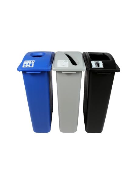 Waste Wise 69 Gallon Recycled HDPE Waste and Recycling Center for Commercial Spaces for Paper, Cans, Waste with Lids