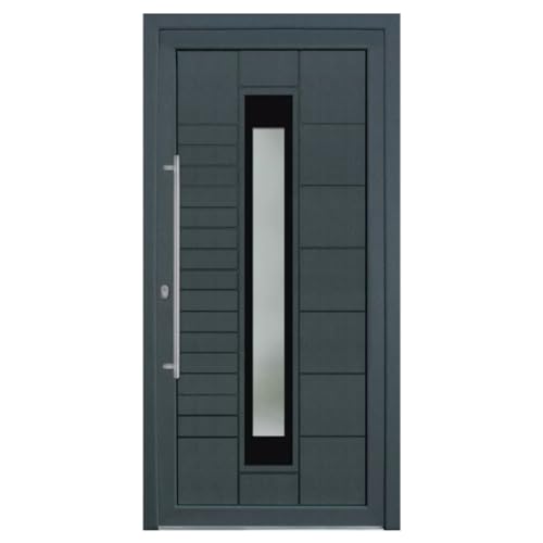 HORI® Haustür Kunststoff, aluminium, Komplettset konfigurieren, Hauseingangstür Modern I Farbe: grau (innen weiß) I DIN links I Modell: Stripe I 210 x 100 cm