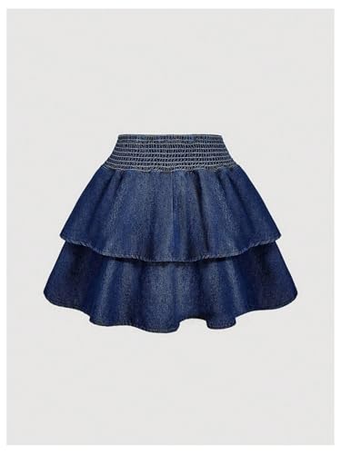 Women's Ruffle Flowy Tiered Layered Denim Mini Skirt Y2k Shirred Elastic Waist A Line Jean Skirts2