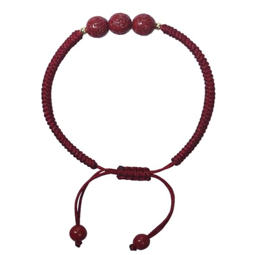 Bracelet cinabre et corde rouge tressée main aux six mots vrais