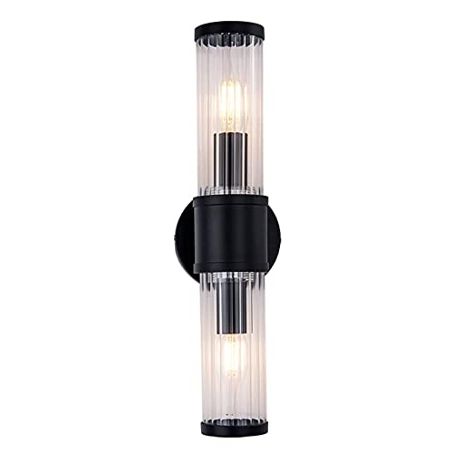 Lámparas de pared de doble cabeza, lámpara de pared de metal negro E14 con pantalla de vidrio para arriba y abajo, iluminación moderna para sala de estar, dormitorio, baño, pasillo