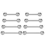 PHYNDR 8 Pezzi Orecchini Piercing in Acciaio Inossidabile con foro, Piercing Lingua Acciaio Chirurgico, 12mm 14mm 16mm 18mm