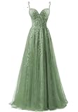 WilFiks Petite Prom Dresses for Sweet 16 Dresses Gilrs Birthday Party Dress Lace Appliques Tulle Sweetheart Ball Gown Prom Dresses 2024 Long Corset Prom Dresses with Slit Sage Green US0