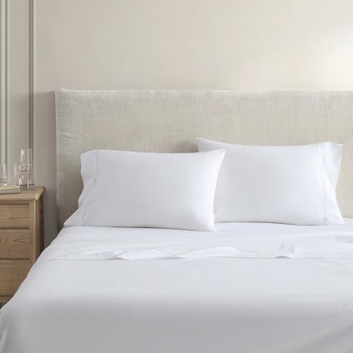 Image of Martha Stewart - Full Size Sheets Set, Crisp & Tailored Cooling Sheets with a Smooth Cotton Percale Lightweight Feel - Bed Sheets with Matching Pillowcases & Fitted Sheet (Lilly Pond Leaf Blue)