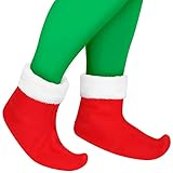 Red White Christmas Elf Shoes Santa Elf Boot Covers Funny Clown Slipper Novelty Xmas Costume for Adults Kids Christmas Cosplay Accessories, 30 cm 11.81 Inches