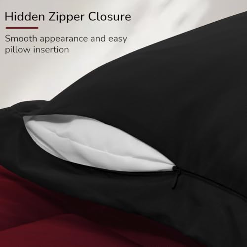 Image of downluxe 7 Pieces Queen Comforter Set with Sheets, Reversible Bed in a Bag for All Seasons with Comforter, Flat Sheet, Fitted Sheet, 2 Pillowcases and 2 Pillow Shams, Black /Red