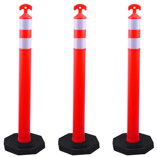 OrangeStar 3 Pack 42 Inch Traffic Cones with Heavy Duty Rubber Base – Reflective Orange Safety Delineators for Road Construction, Parking Lots & Crowd Control, 42