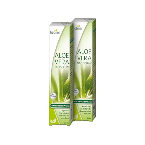 Hübner Aloe Vera Tages- & Nachtcreme Set | 30% Aloe Vera Extrakt | Feuchtigkeitspflege Gesicht | Mit Panthenol & Pflanzenölen | Hautregeneration & Schutz | Für alle Hauttypen | je 50 ml