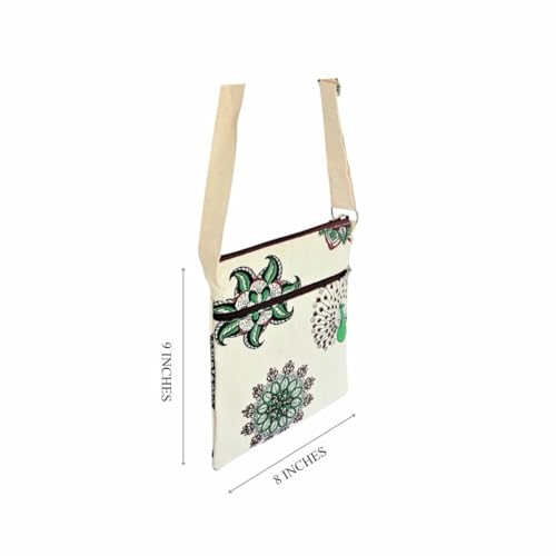 Image of GREEN CRAFT Canvas Sling Bag for Women | (8 X 9) Inch | Sling Bag Series, Shopping & College Bag with Adjustable Strap - Multicolor