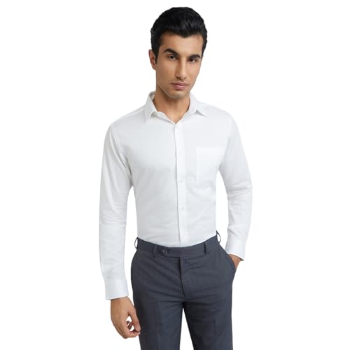 Image of Raymond Men's Slim Fit Solid Pattern Pure Cotton Semi Cut Away Collar Full Sleeve Formal Shirt