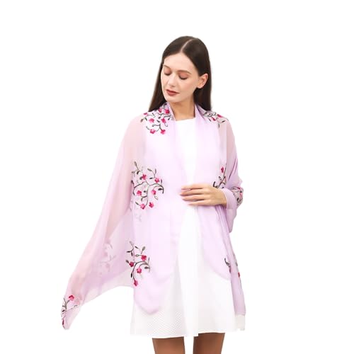 Flower Embroidered Silk Chiffon Hijab Head Scarf Shawl Wrap for Muslim Women Lightweight4