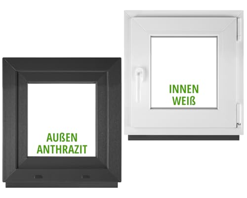 BAU PLAZA Ventana PVC oscilobatiente 70 x 70 cm / 700 x 700 mm (ancho x alto) apertura derecha antracita exterior/blanco interior, doble acristalamiento 32 mm, aislamiento térmico y acústico