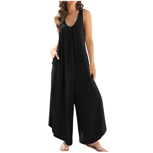 Mono Peto Mujer 2024 Jumpsuit Moda Casual Petos Pantalones Largo Color Sólido Peto Pierna Ancha Rompers Fiesta Suelto Camiseta sin Manga Cómodo Verano Deporte Playa