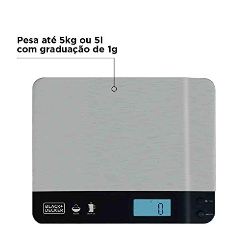 Black Decker Balança de Cozinha Compacta e Portátil com Acabamento Inox, Modelo BC500, Capacidade de