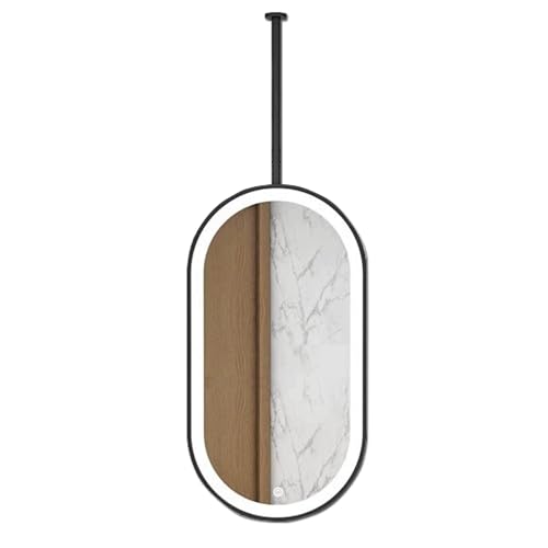 Miroir de salle de bain ovale à LED suspendu au plafond pour coiffeuse moderne noir - 2