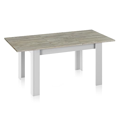 Habitdesign Mesa de Comedor Extensible, Mesa salón o Cocina, Acabado en Color Blanco Artik y Roble Alaska, Modelo Kendra, Medidas: 140-190 cm (Largo) x 90 cm (Ancho) x 78 cm (Alto)