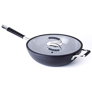 DaTerra Cucina Professional 13 Inch Wok with Glass Lid | Italian Made Ceramic Wok Pan Chef’s Favorite Large Wok for All-Around Ease of Cooking Eggs, Burgers, Vegetables and More