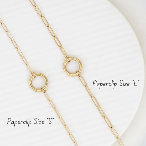14K Gold Plated Open Circle Carabiner Link Paperclip Necklace with Charm Holder Pendant, Jewelry Gifts for Women4