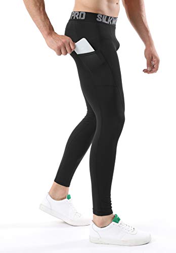 Silkworld Men's Compression Pants Pockets Cool Dry Gym Leggings Baselayer Running Tights (X-Large, Pack Of 3: Black#3) #TOP2