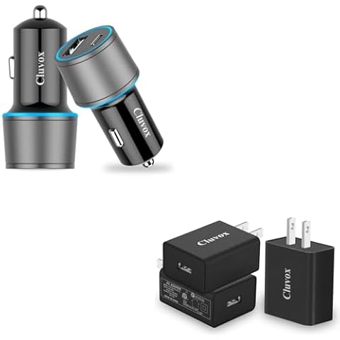 Cluvox 2 Pack 35W USB C Car Charger and 3 Pack Fast 18W USB Wall Charger Compatible for iPhone and Samsung Cover