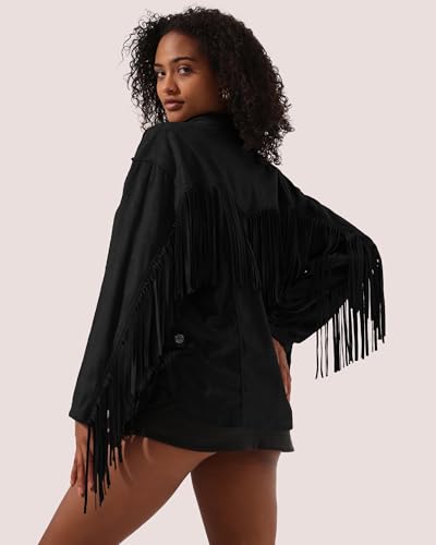 Locachy Women's Faux Suede Fringe Jacket Vintage Western Cowgirl Tassel Jackets Country Concert Outfits2