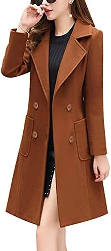Bankeng Women's Winter Wool Blend Coat Notch Lapel Double Breasted Peacoat Loose Warm Coat Mid-Long Outerwear