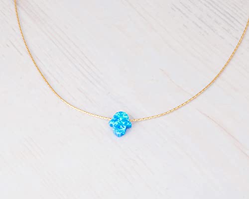 Blue Opal Hamsa On A Gold Filled Choker Necklace- Handmade Dainty Hand Of Fatima Collar - 13.5 + 3 Inch Extending #TOP5