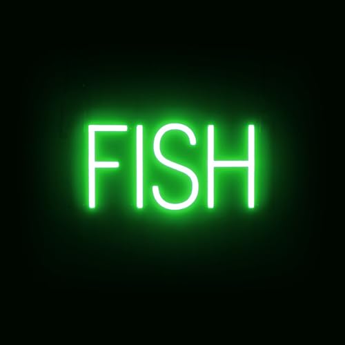 Image of SpellBrite LED Neon FISH Sign for Business - Green, 14 inch x 6 inch | Ultra-Bright Click-Together Signage for Restaurants, with Visibility from 500 Feet - 8 Animations, 6 Brightness Settings