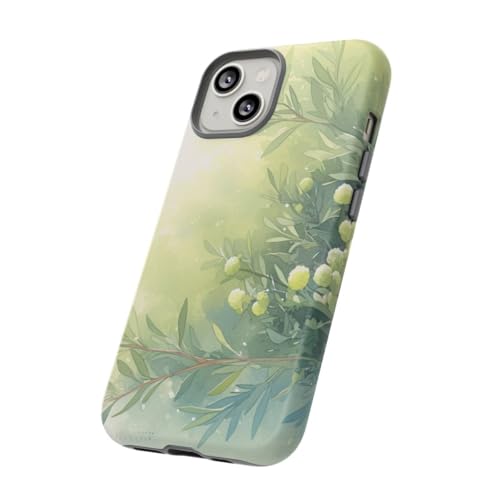 Coque iPhone 14 aquarelle botanique verte rigide mate anti-trace - 2
