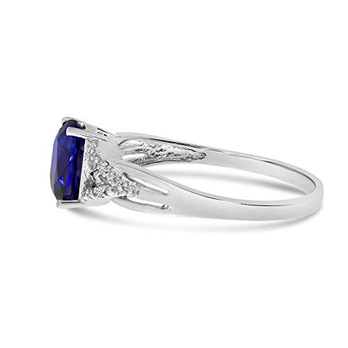 10K White Gold Oval Sapphire And Diamond Ring (Size 9) #TOP4